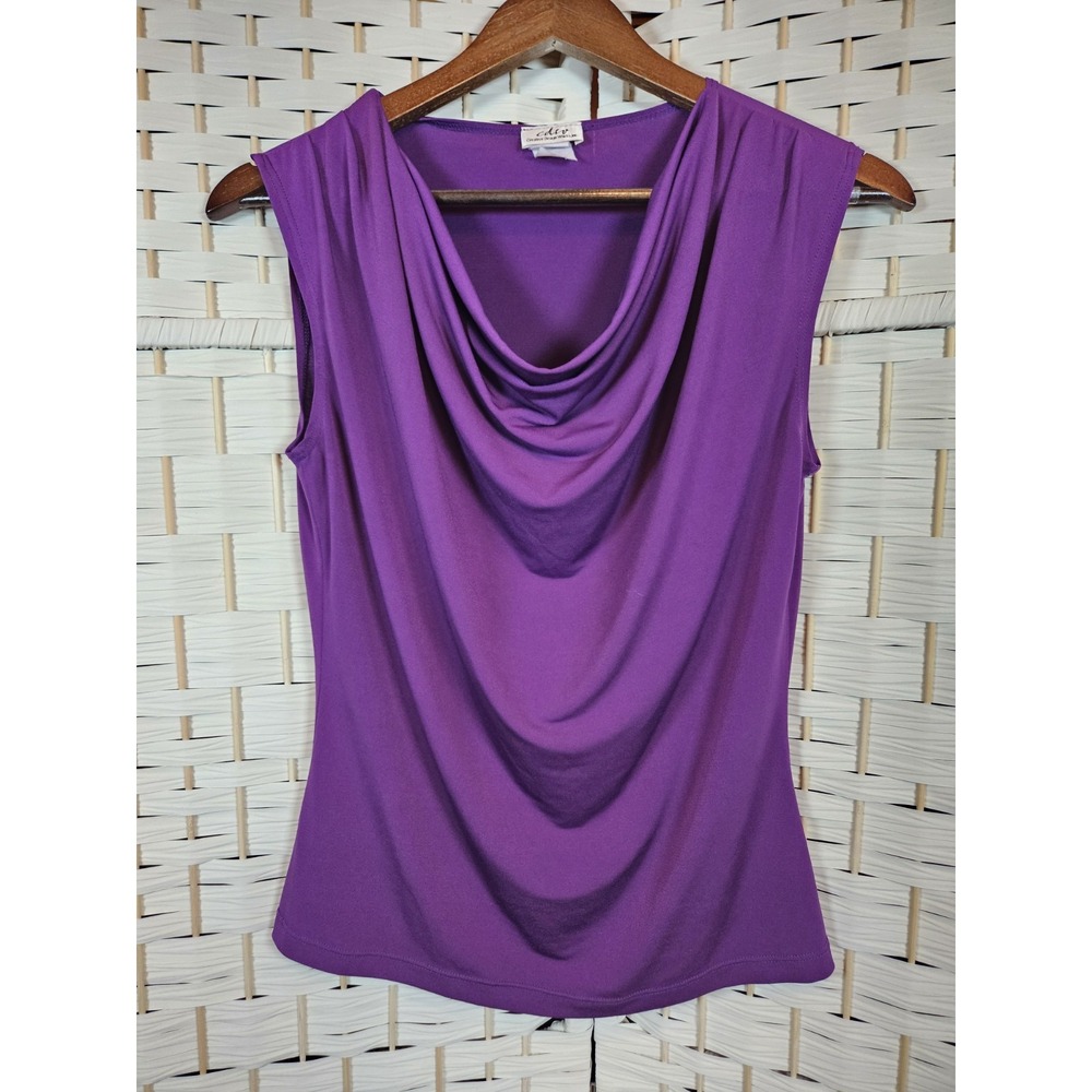 CDW Creative Design Works Womens Small Purple Cowl Neck Blouse Classic Romantic